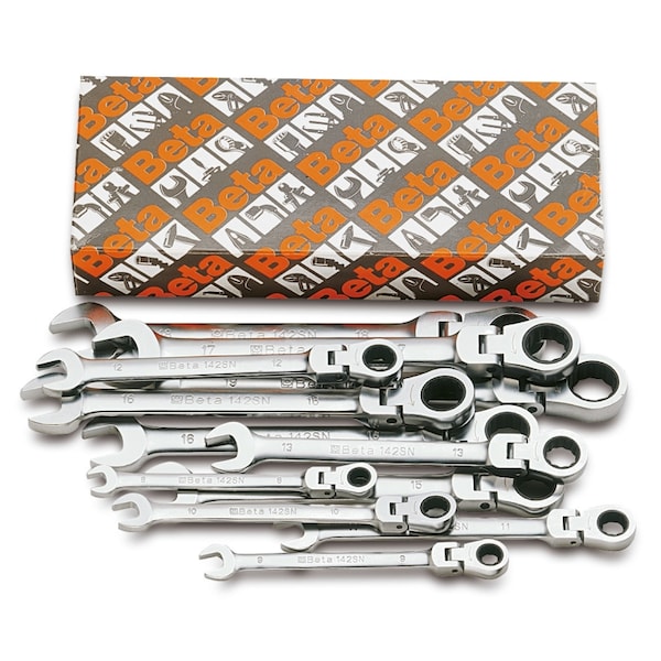 Beta 142SN Set of 13 Flex Head Ratcheting Combination Wrenches, Metric 7mm, 19mm 001420263 - main